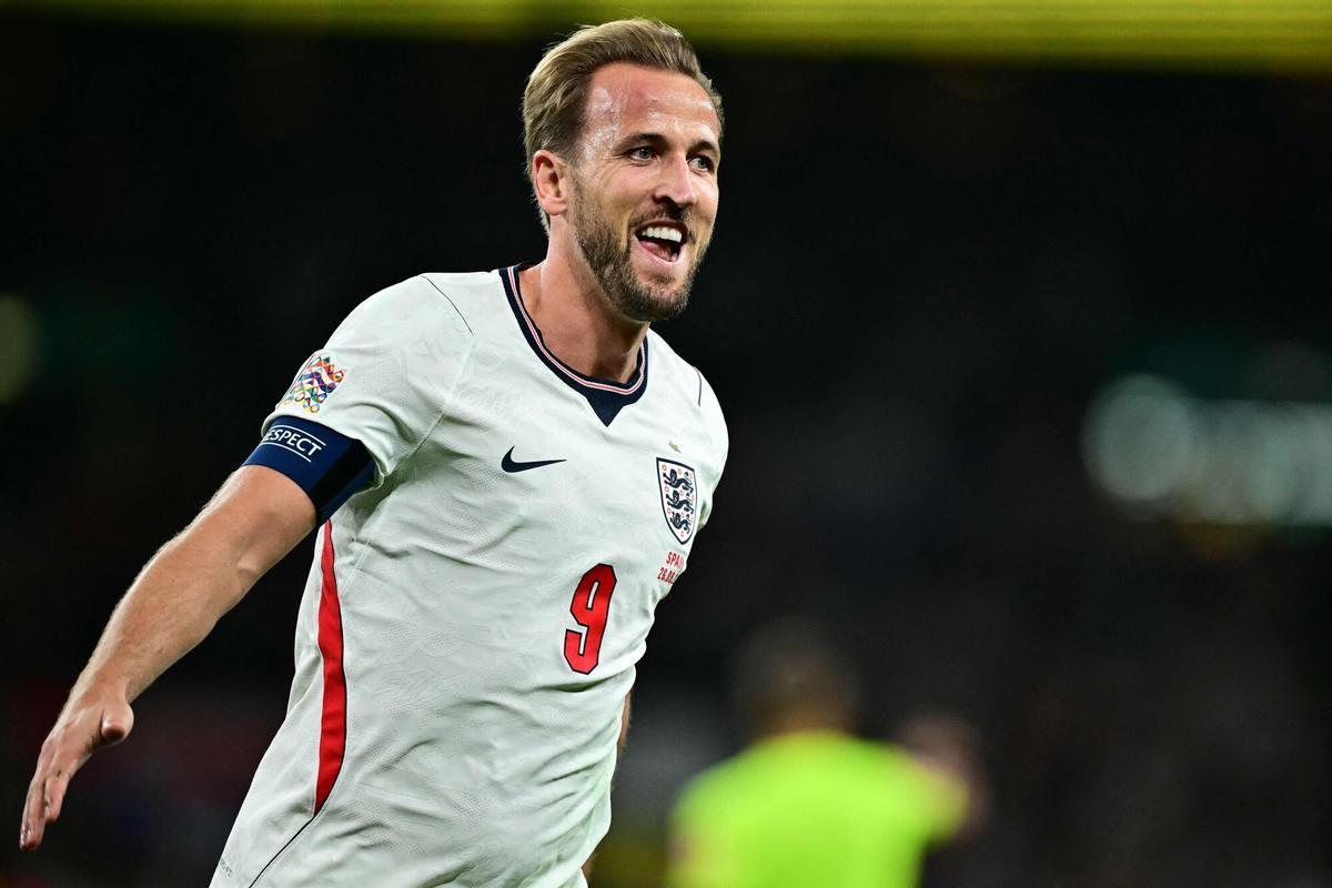 England's striker #09 Harry Kane celebrates scoring the team's second goal during the UEFA Nations League, League A - Group 3, football match between England and the Spain at Wembley Stadium in London on September 26, 2026. (Photo by Ben STANSALL / AFP) / NOT FOR MARKETING OR ADVERTISING USE / RESTRICTED TO EDITORIAL USE. NOT FOR MARKETING OR ADVERTISING USE / RESTRICTED TO EDITORIAL USE