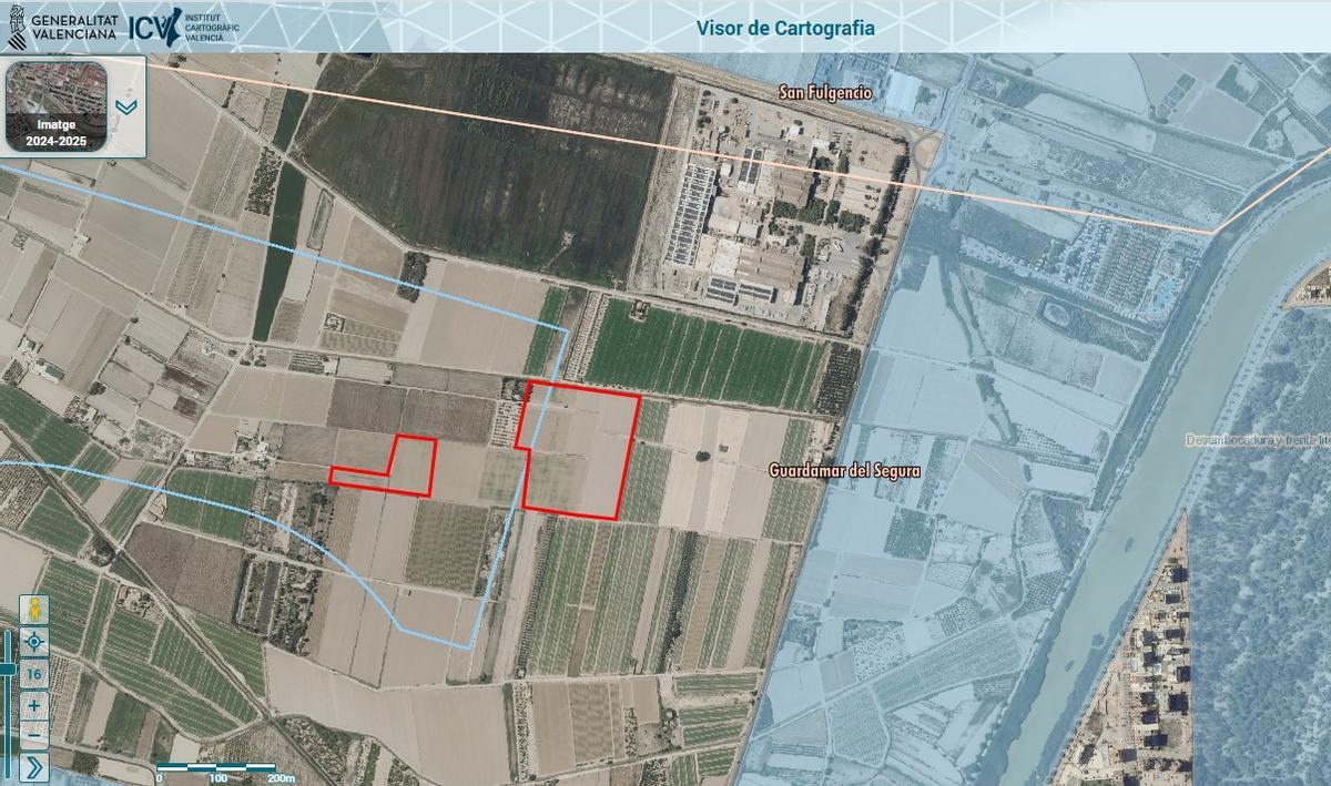 Señaladas en rojo las parcelas en las que se quiere ubicar la planta solar de Clarios