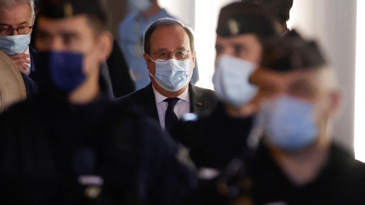 François Hollande, antes de su declaración en el juicio por los atentados de París.