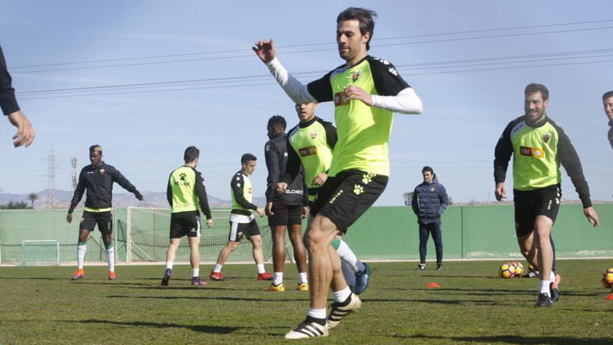 Pelegrín, durante el entrenamiento de esta mañana