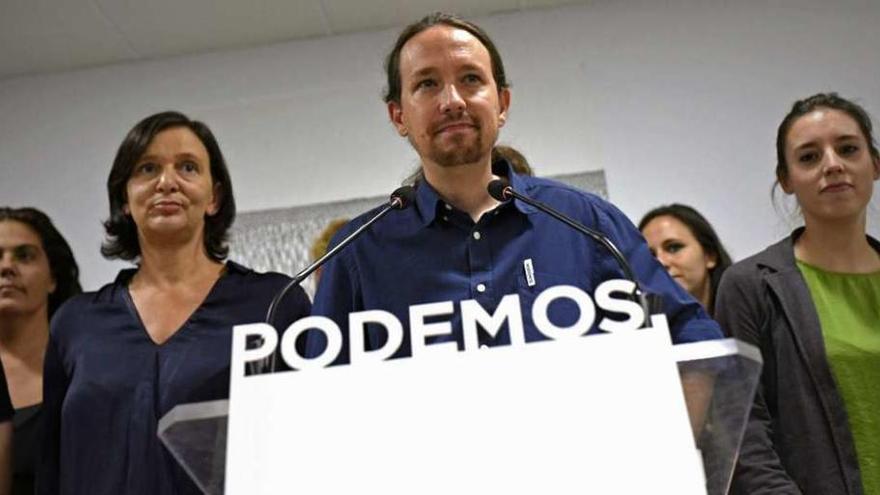 Pablo Iglesias, durante su comparecencia de anoche en Madrid. // Efe