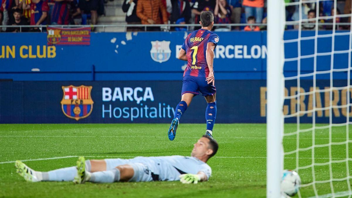 Ferran Torres celebra el primer gol ante el Getafe