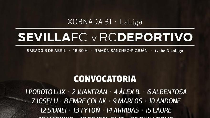 Convocatoria del Deportivo para jugar contra el Sevilla