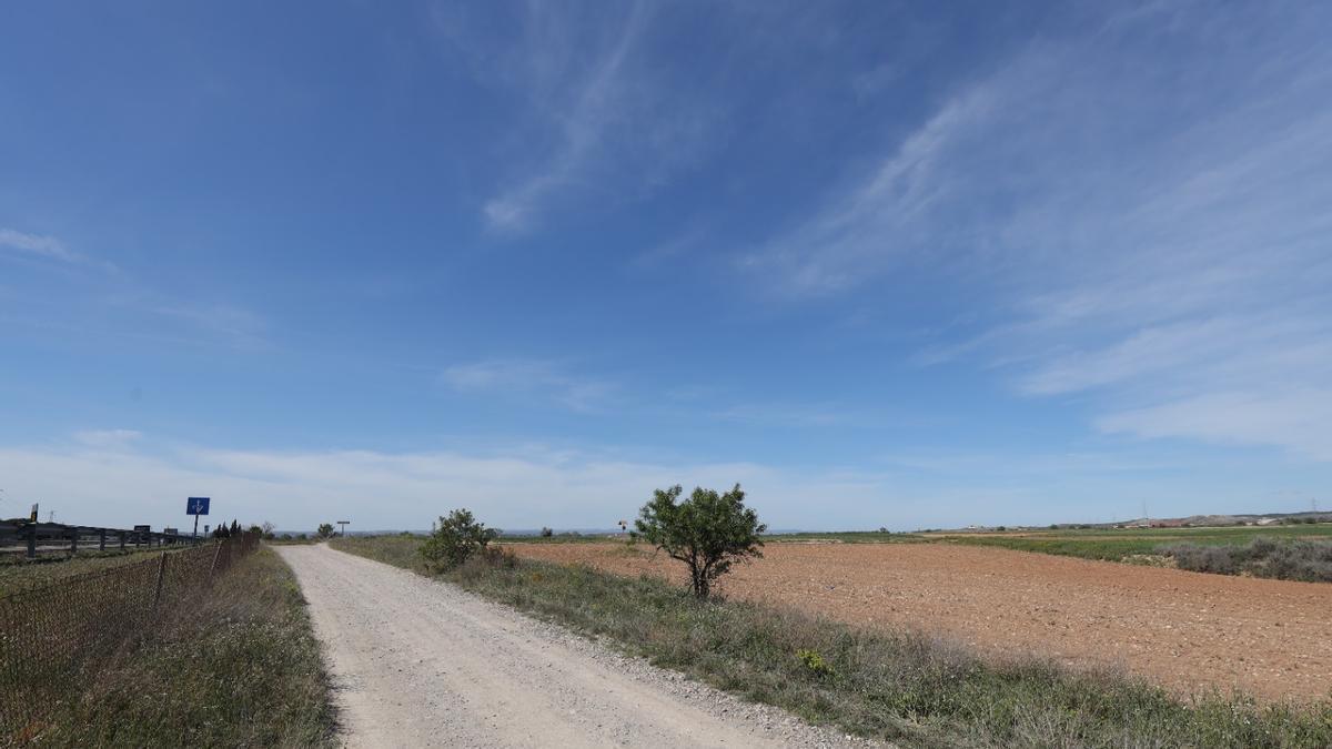 Uno de los caminos adyacentes al futuro complejo del grupo Costa, en Villamayor de Gállego.