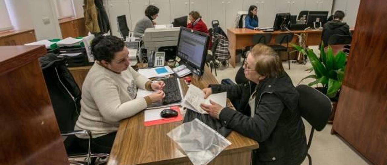 Empleados en dependencias municipales del Ayuntamiento de Elche, atendiendo las consultas de los ciudadanos.