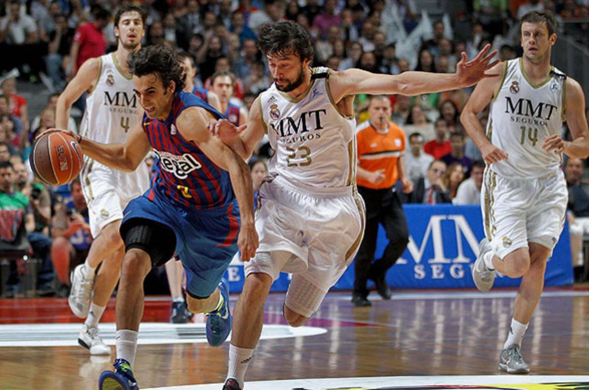 Un instant del tercer partit de la final de la Lliga ACB entre el Reial Madrid i el FC Barcelona Regal.