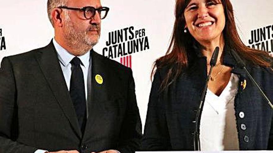 Laura Borràs i Eduard Pujol, ahir, valorant els resultats de diumenge