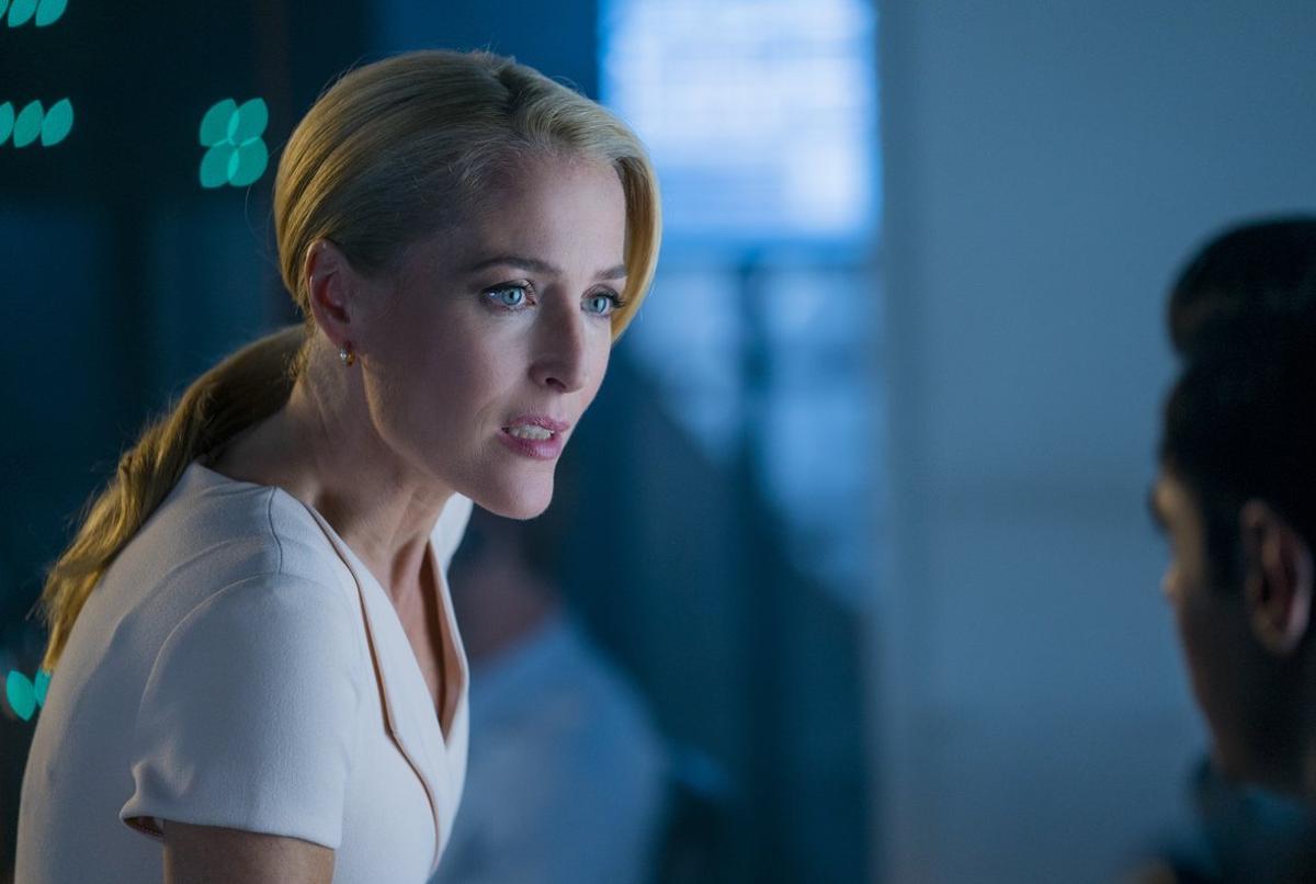 This image released by Lionsgate shows Gillian Anderson in a scene from The Spy Who Dumped Me.  (Hopper Stone/Lionsgate via AP)