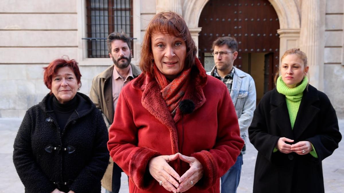 Dirigentes de Podemos, frente al Palacio de San Esteban.