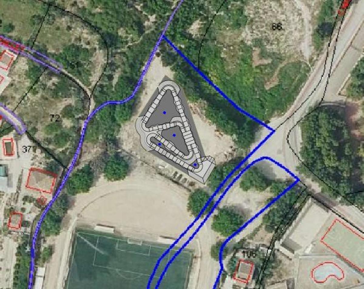 Emplazamiento del circuito pumptrack en el polideportivo de Albaida.