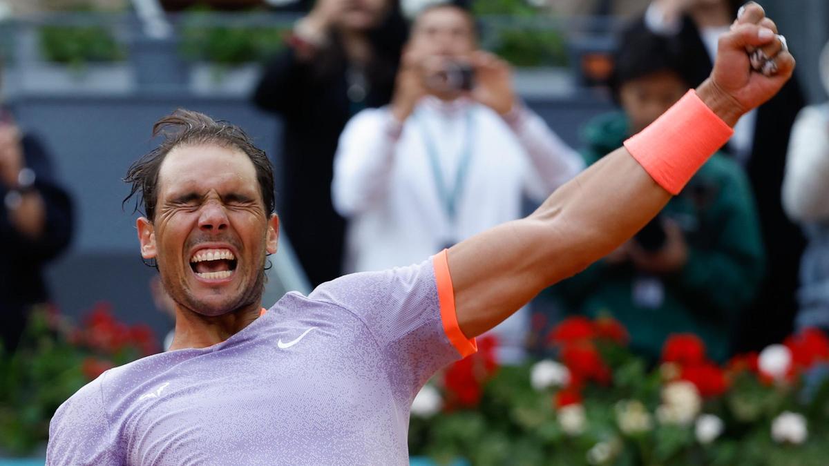 Rafa Nadal celebra su victoria ante el argentino Pedro Cachín.