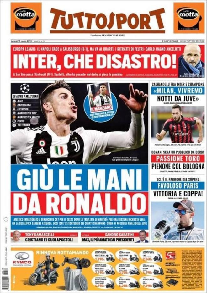 Portada de TuttoSport del 15 de Marzo de 2019