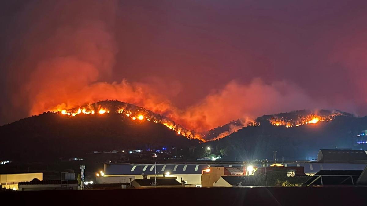 El incendio forestal visto de noche