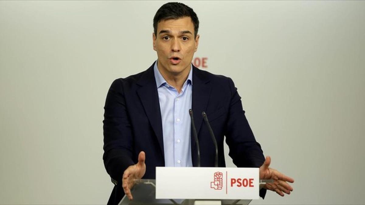 Pedro Sánchez, este lunes en Ferraz, tras la reunión de la ejecutiva socialista.