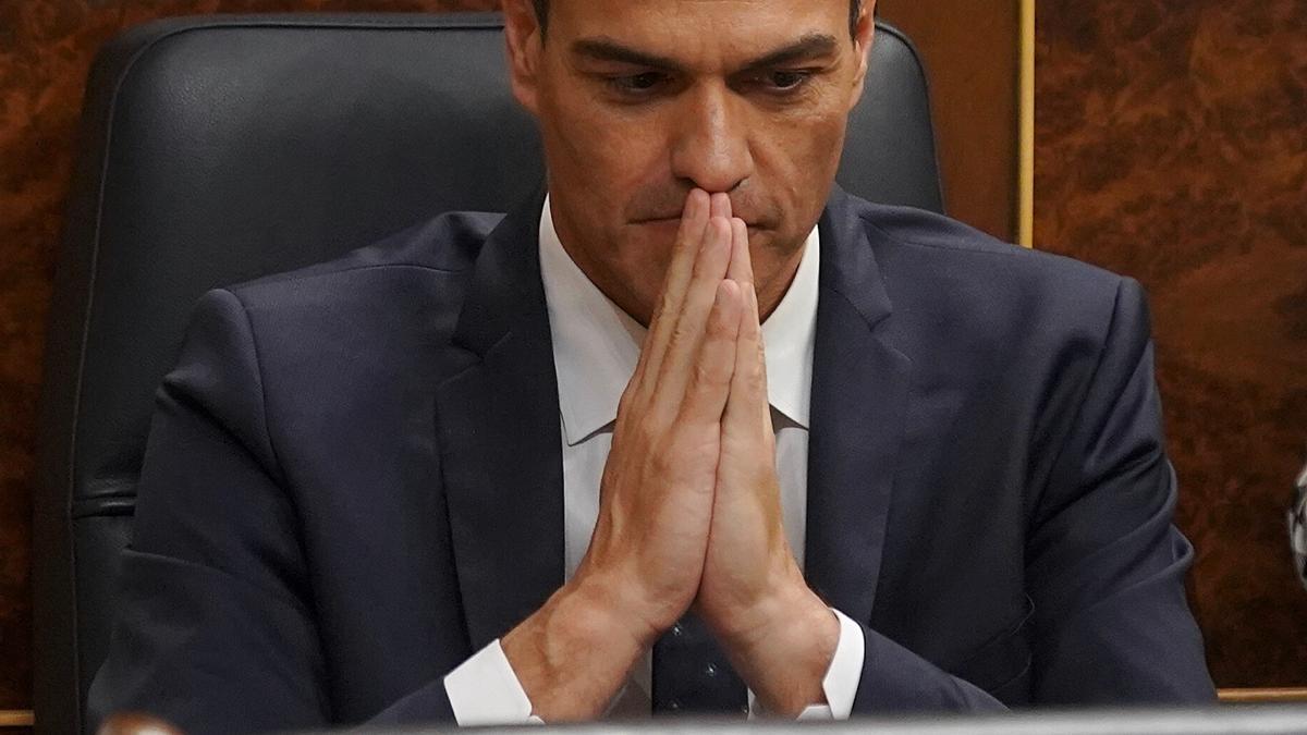 El presidente del Gobierno, Pedro Sánchez, en su escaño del Senado, en una imagen de archivo.