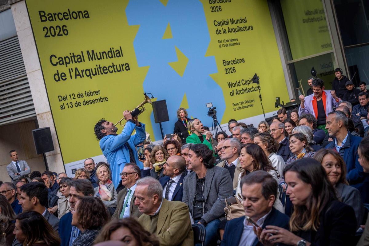 Un momento del acto de presentación de Barcelona 2026 Capital Mundial de la Arquitectura