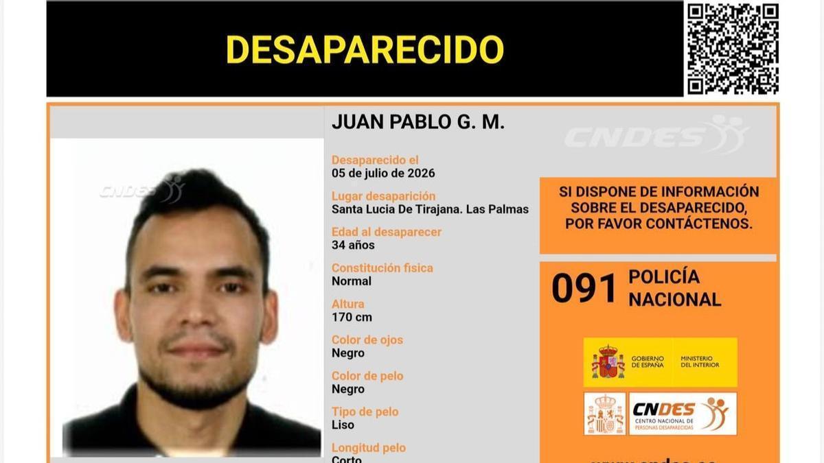 Buscan a Juan Pablo G. M., desaparecido en Santa Lucía de Tirajana, en Gran Canaria