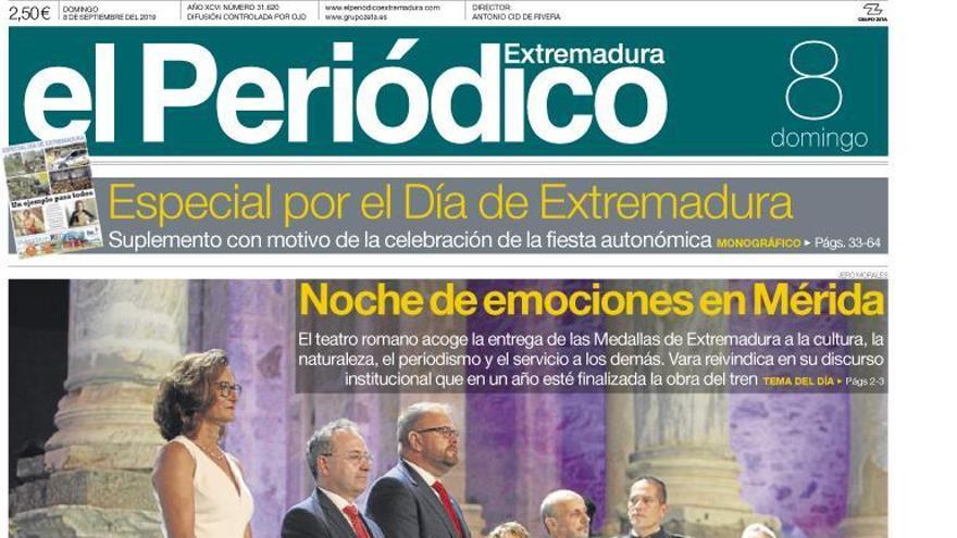 Esta es la portada de EL PERIÓDICO EXTREMADURA correspondiente al día 8 de septiembre del 2019