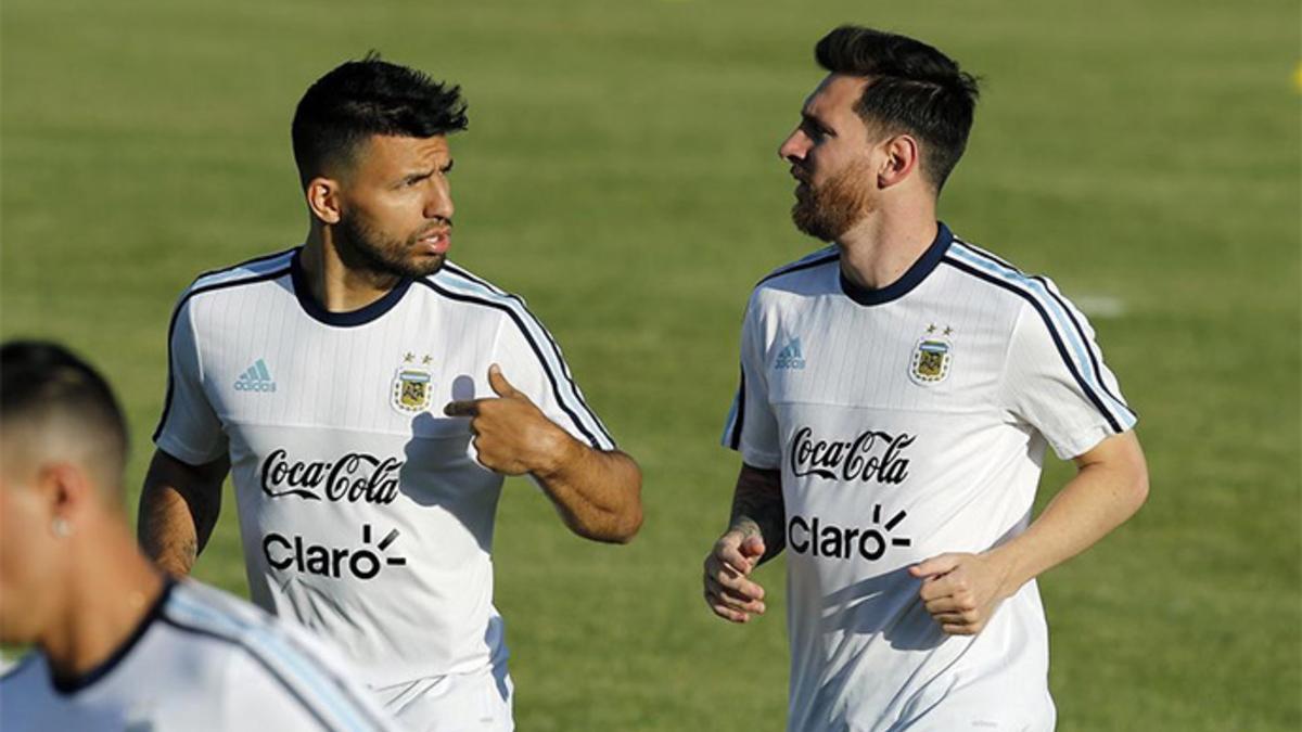 Agüero y Messi durante el entrenamiento del miércoles