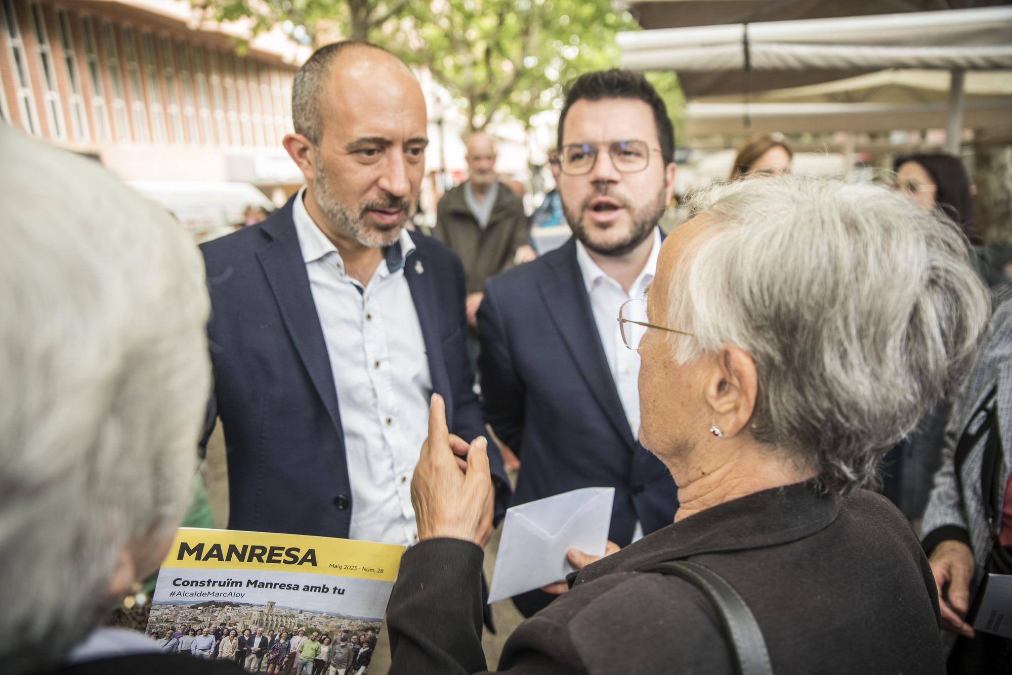 Totes les imatges de la visita de Pere Aragonès visita Manresa per donar suport a Marc Aloy
