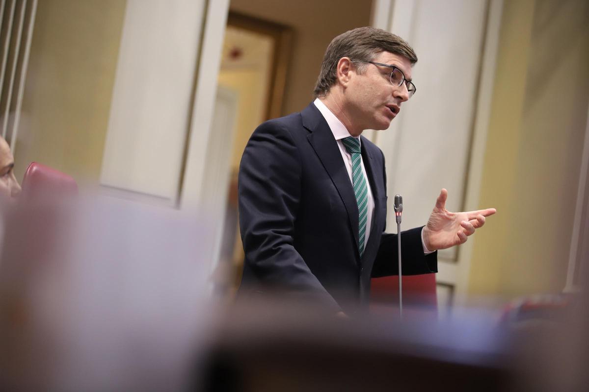 Nicasio Galván esta tarde durante su intervención en el Parlamento de Canarias.