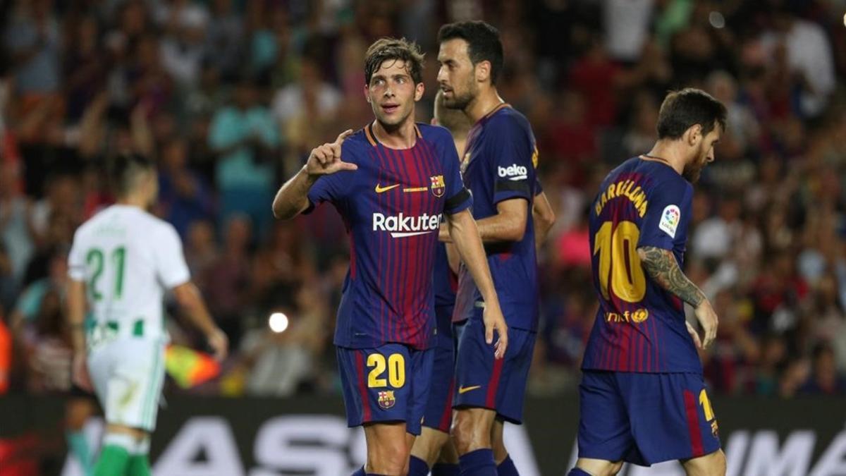 Sergi Roberto celebra el 2-0 ante el Betis.