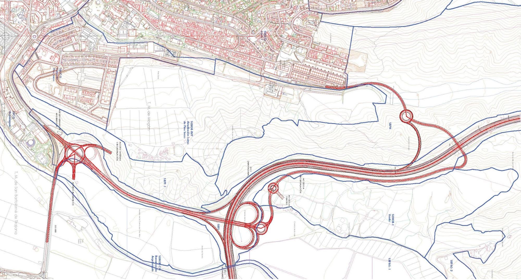 Alternativa 3. A la izquierda, enlace de Arguineguín y nuevo ramal hacia la zona alta de Arguineguín a través de la GC-1.