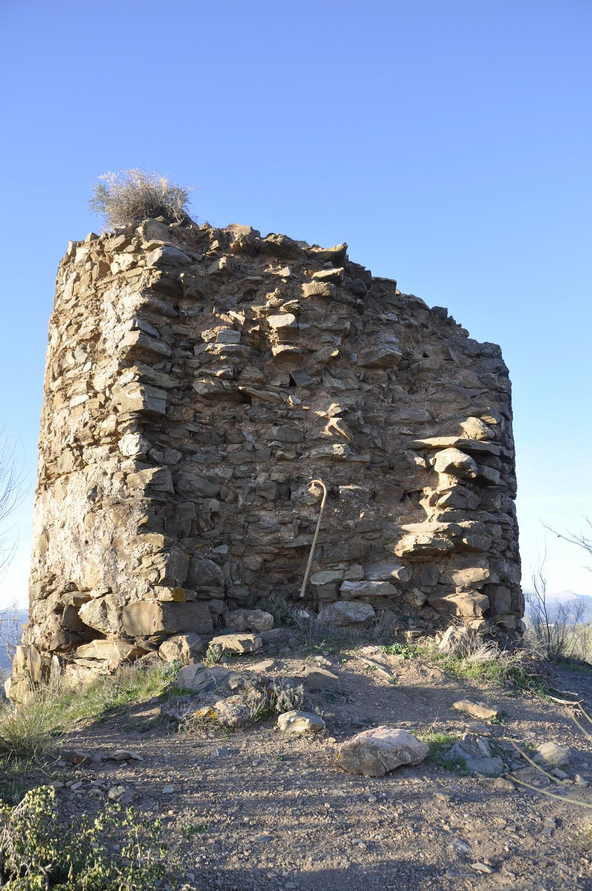 Detalle general de la torre, con un bastón para apreciar la altura.