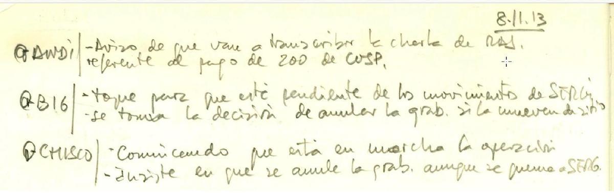 Anotación de Villarejo sobre el problema de las grabaciones a Rajoy