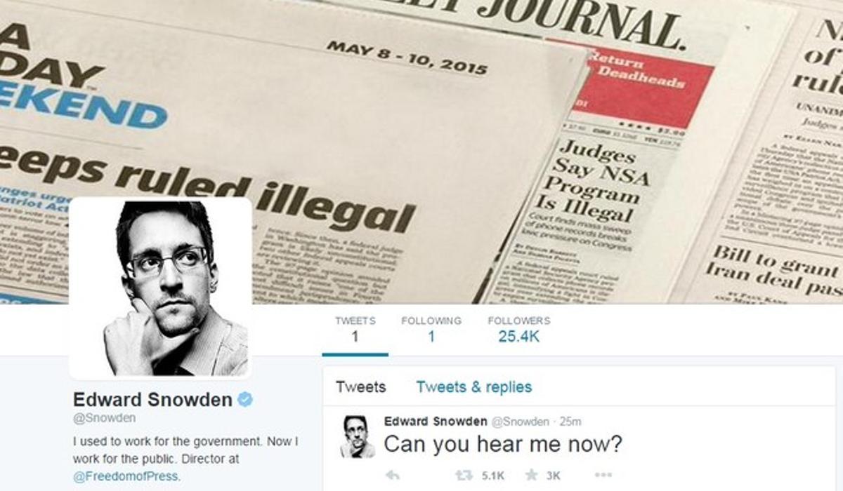 Pàgina de Twitter de l’exanalista de la NSA Edward Snowden.