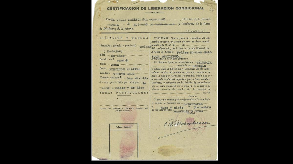 Huella dactilar de Felisa en el documento de la libertad vigilada