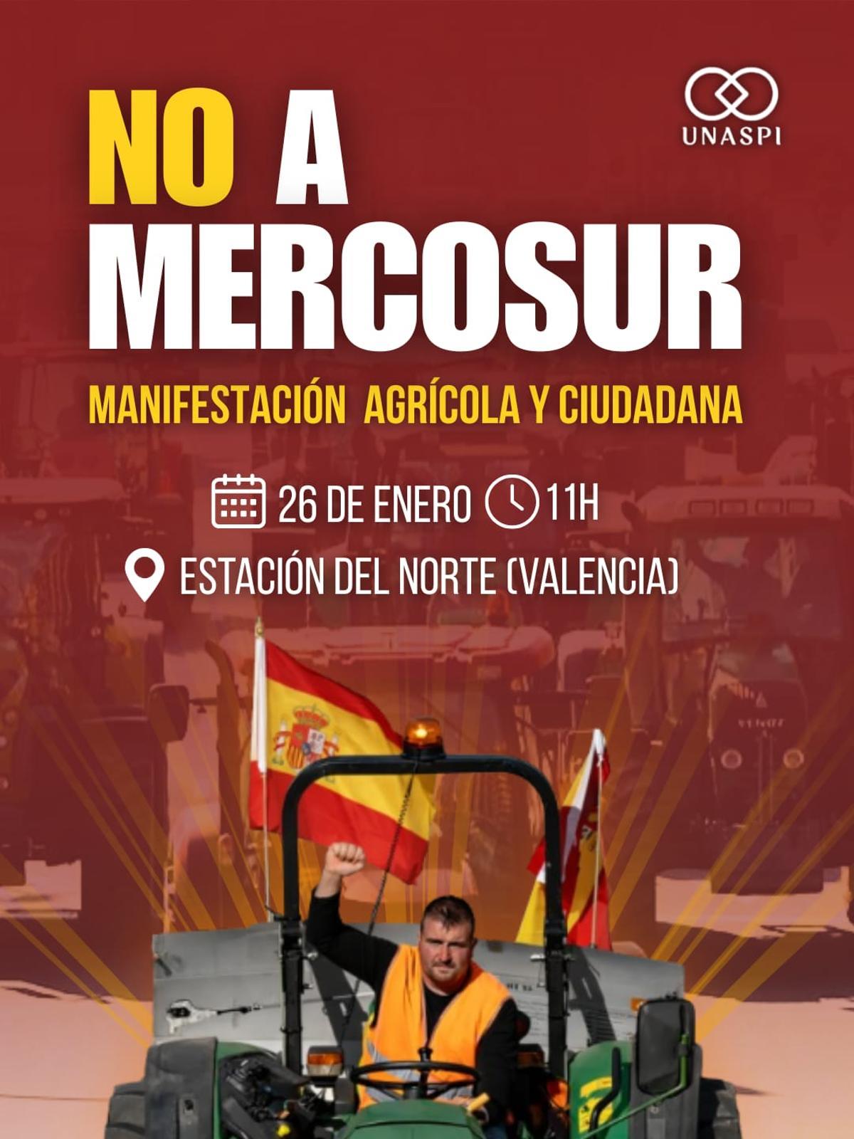 Cartel de la manifestación del 26 de enero en València convocada por Unaspi.