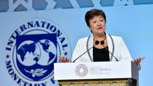 La directora gerente del FMI, Kristalina Georgieva, en la asamblea anual de Marrakech.