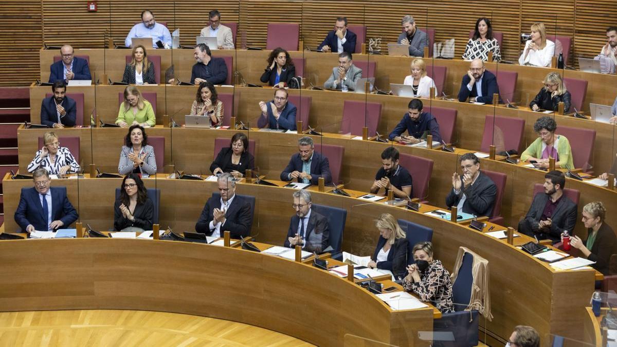 Parte del Gobierno valenciano y de la bancada de la izquierda en las Cortes.