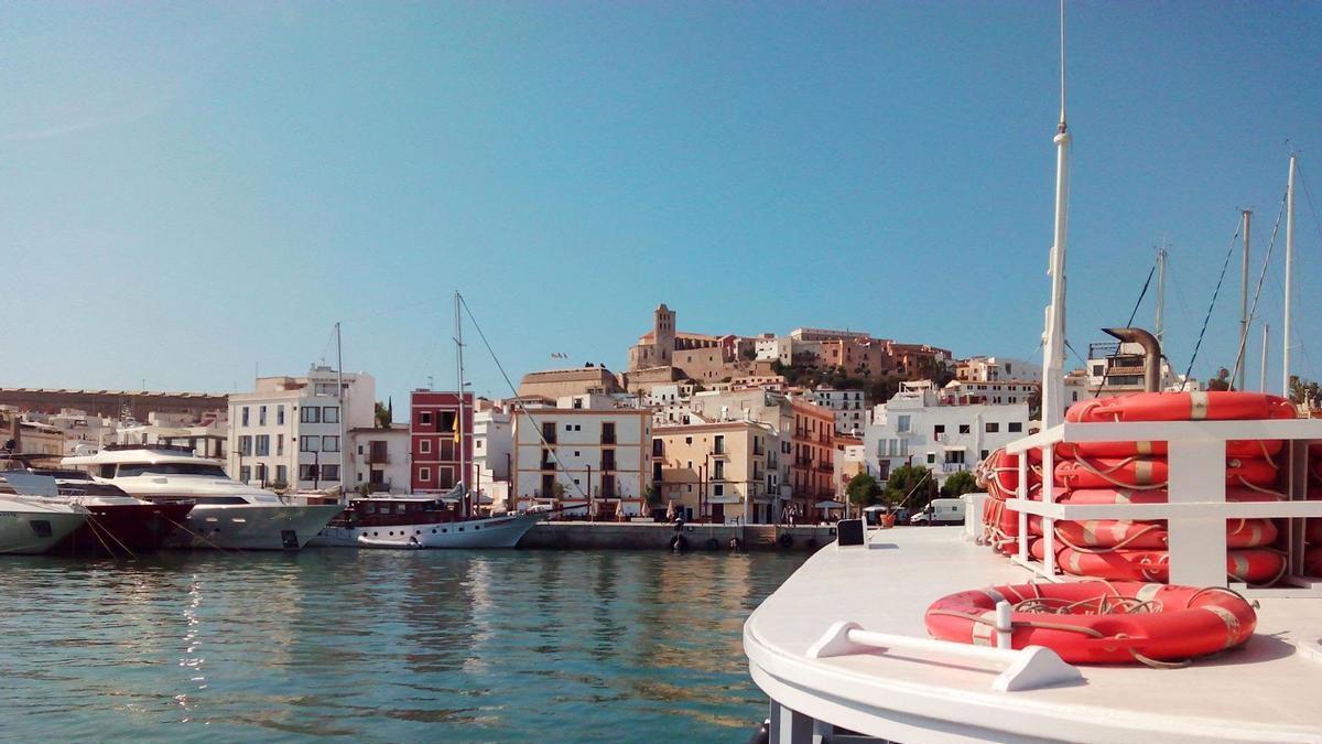 Ibiza City Boat arriving at Ibiza's harbour.