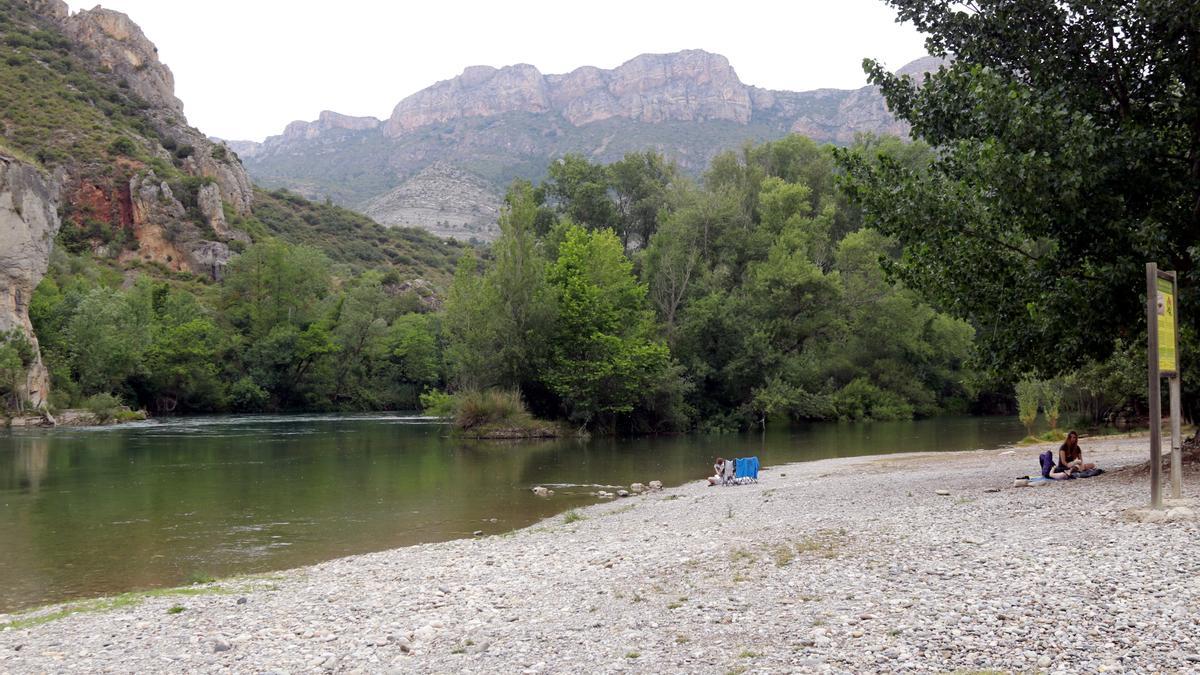 Pla general de la zona de bany al riu Segre a Camarasa