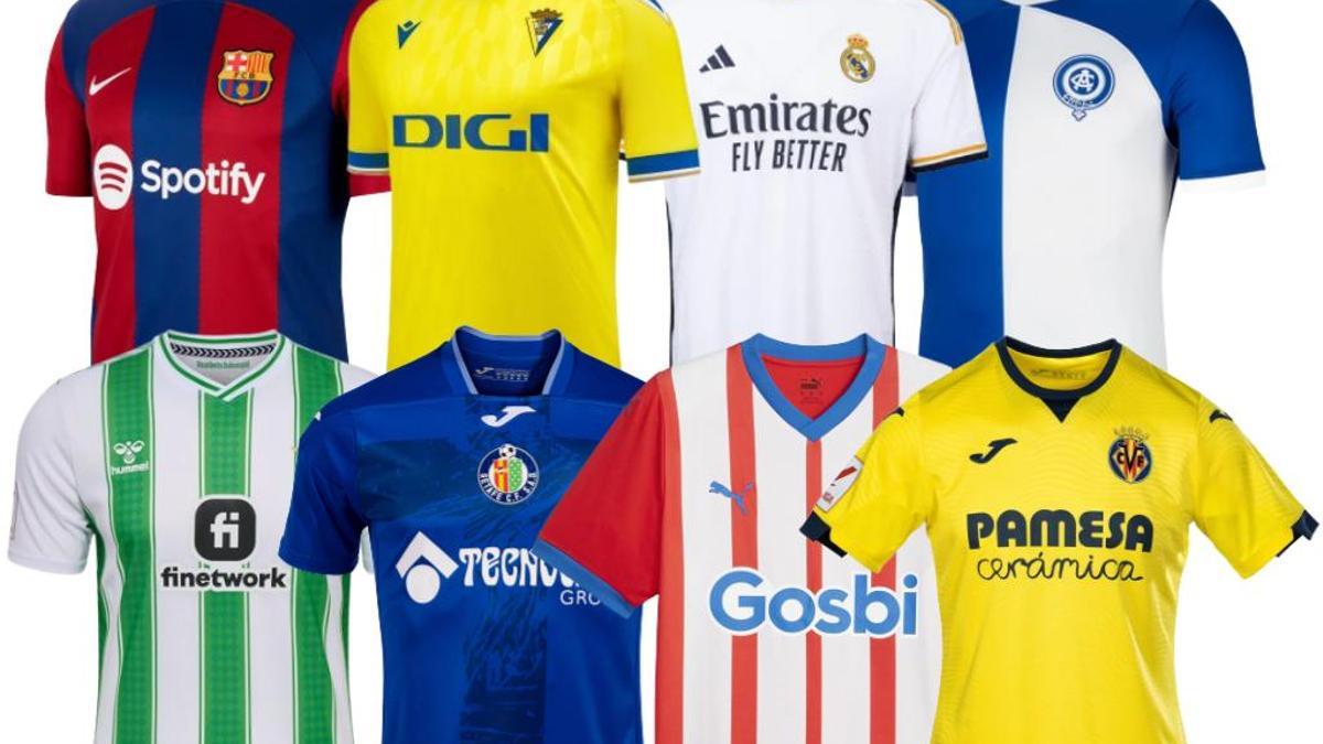 Algunas de las camisetas oficiales de los equipos de LaLiga para la temporada 2023/2024.
