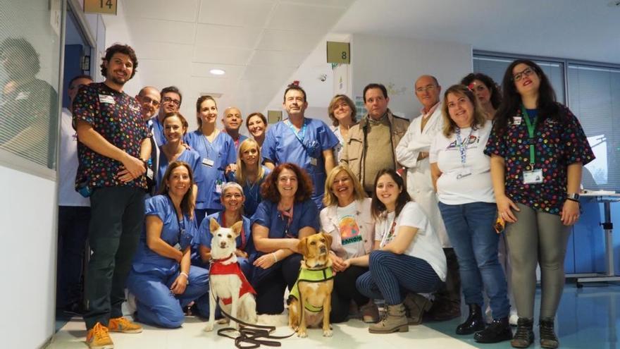 Pecas y Garbanzo, junto a parte del equipo del Materno Infantil.