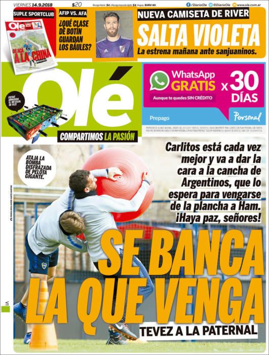 Portada OLÉ viernes 14 de septiembre 2018