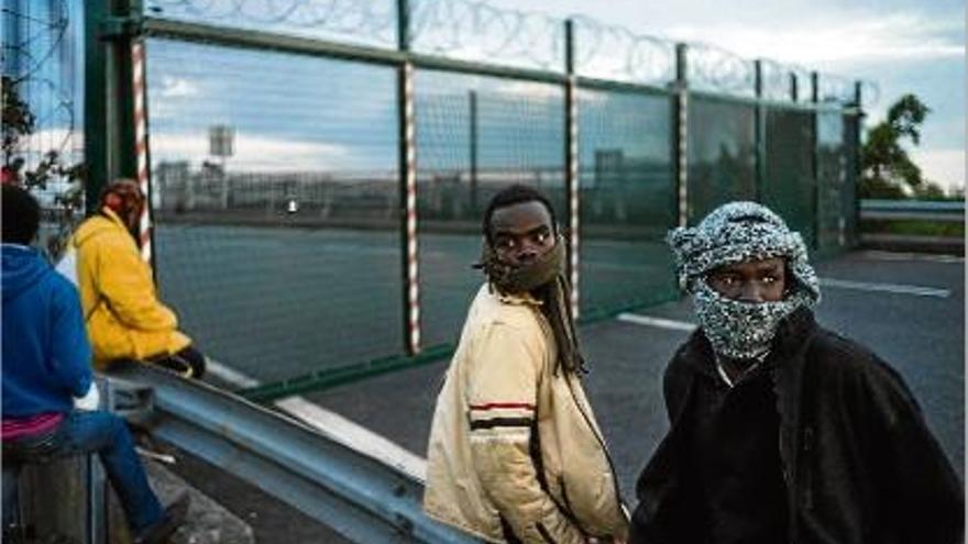 Un grup d&#039;immigrants de Calais esperen que passi el tren per intentar arribar a Regne Unit.