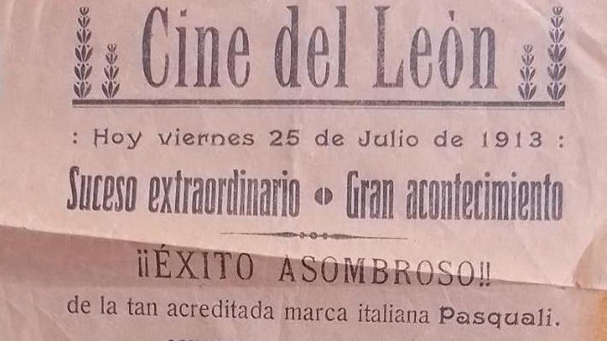 Cartel del Cine del León de Xàtiva anunciando una película, en julio de 1913.