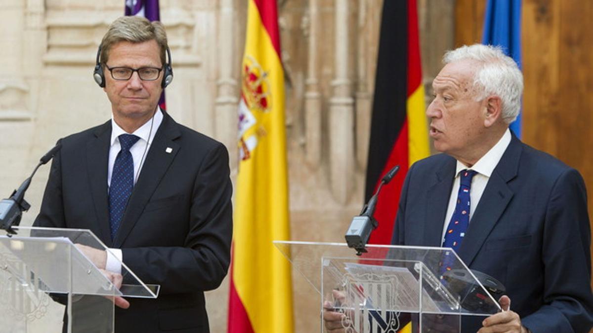 José Manuel García-Margallo, en la rueda de prensa conjunta con su homólogo alemán, Guido Westerwelle, en Palma.