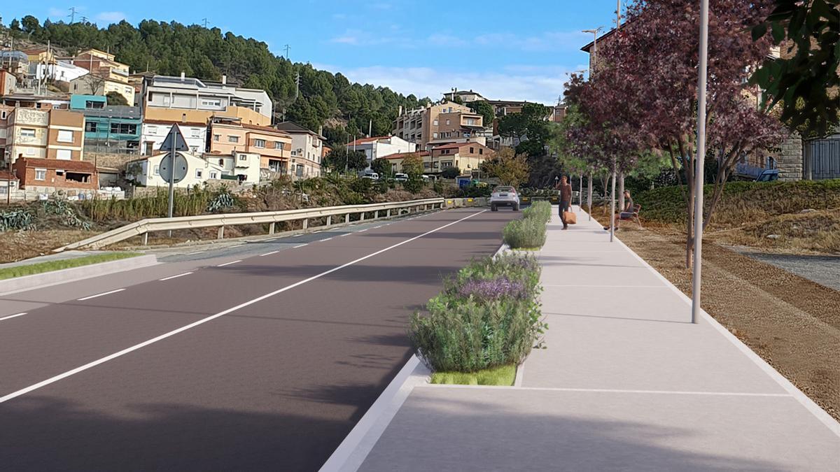 Imatge virtual del projecte de la nova vorera del carrer Tarragona cap als barris de Santa Maria i Bellavista.