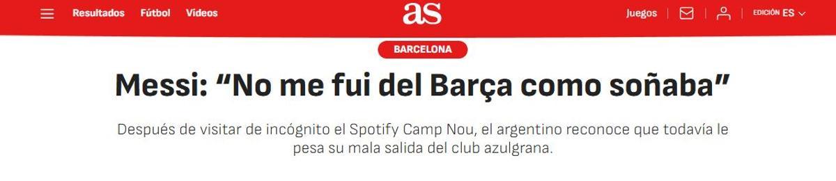 El Diario AS sobre la conversación de Leo Messi con SPORT