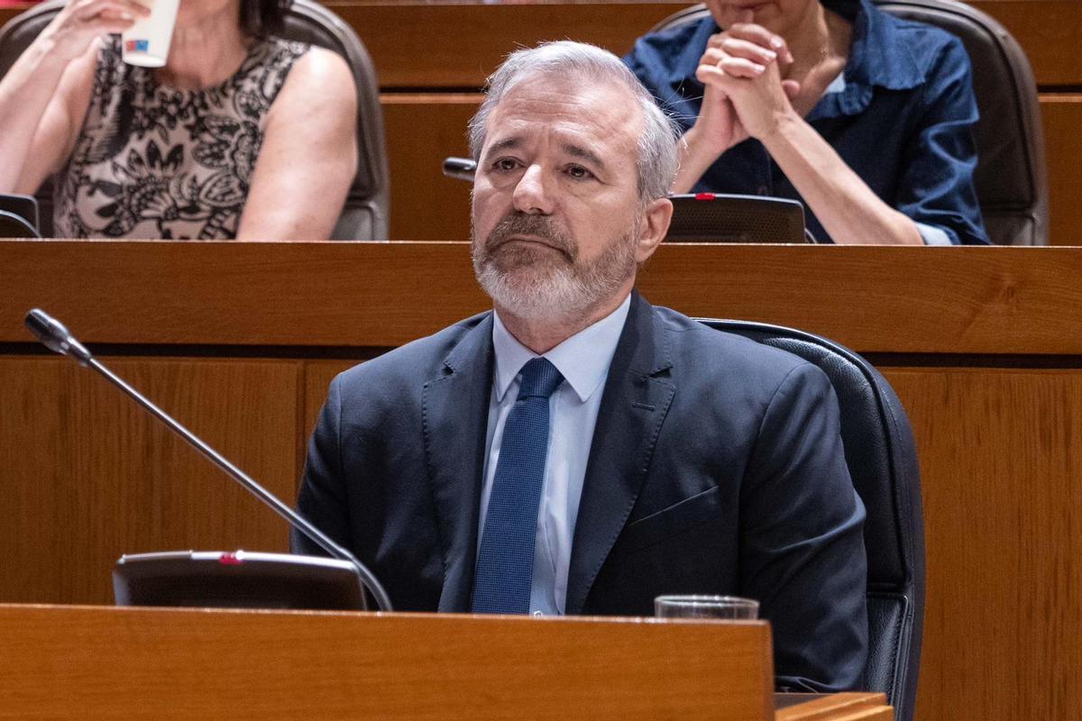 El presidente de Aragón, Jorge Azcón, este viernes en las Cortes.