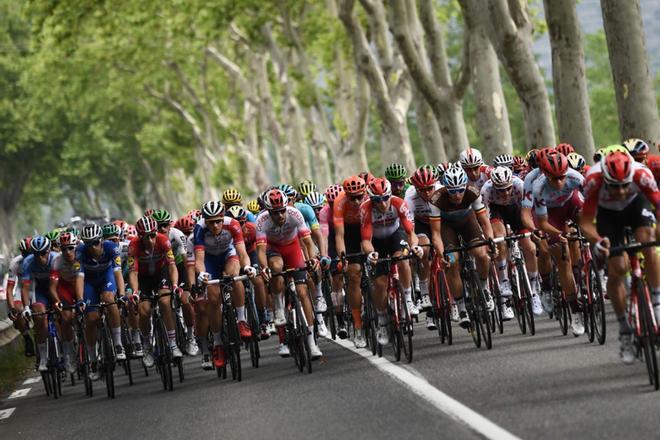 El pelotón durante la 15a etapa del Tour de France entre Limoux y Foix Prat dAlbi.