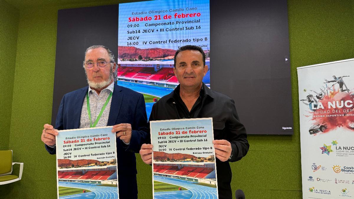 Presentación del evento con José Antonio Brotons, responsable Club Atletismo La Nucía y Bernabé Cano, alcalde de La Nucía.