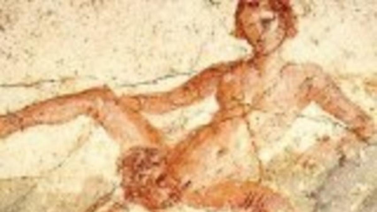 Un cunnilingus, en un grabado de Pompeya.