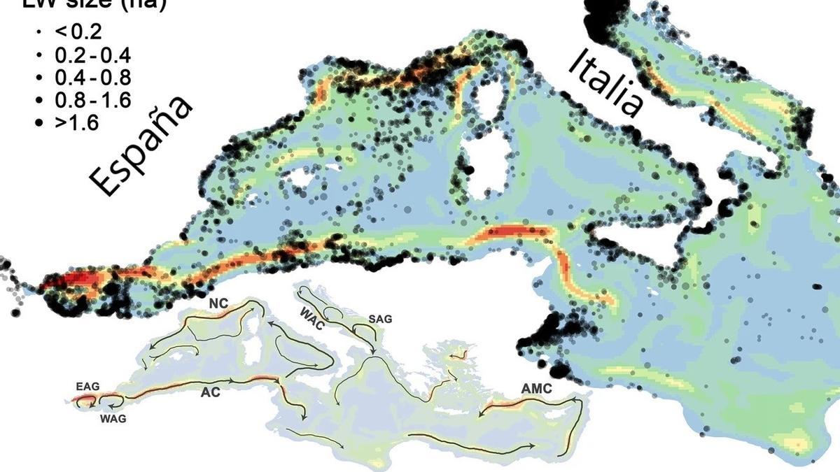Este es el mapa de basura flotante del Mediterráneo