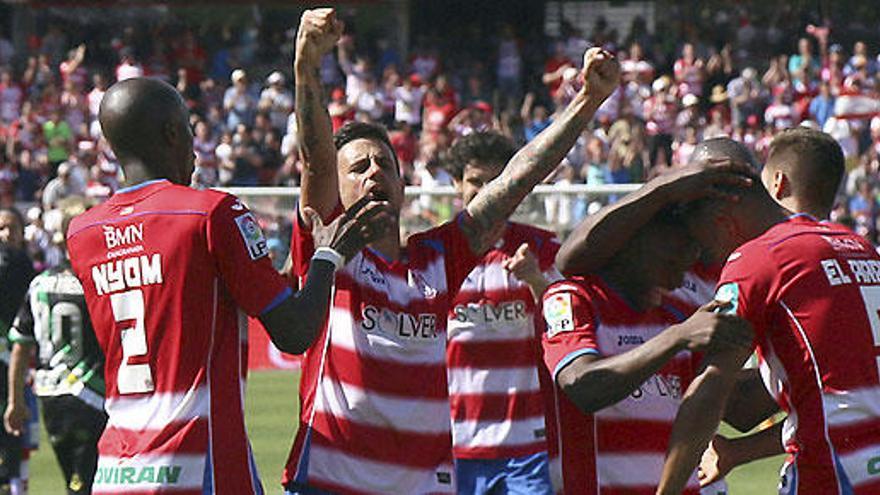 Los jugadores del Granada celebran uno de los goles.